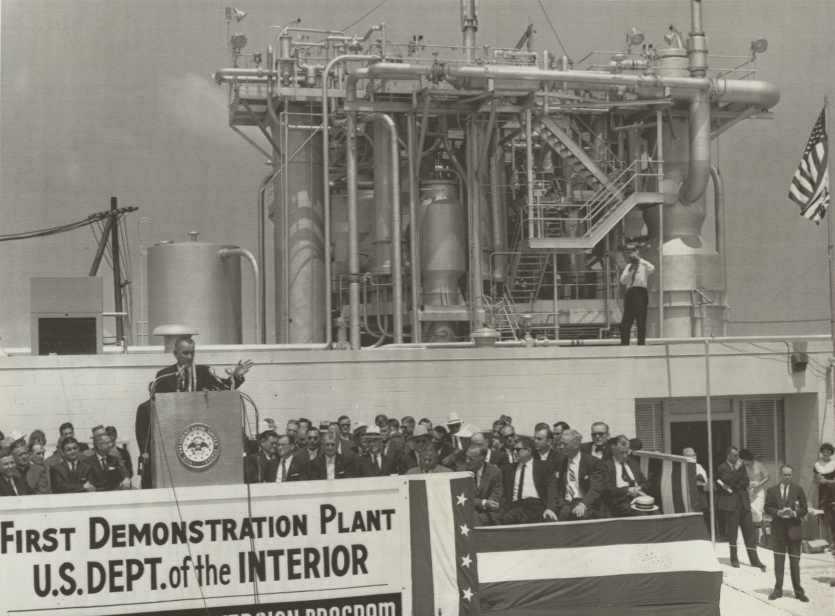 Lyndon Johnson at Freeport plant